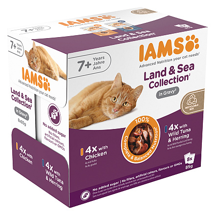 IAMS Kattenvoer Delights Senior Land & Sea Gravy 8 x 85 gr