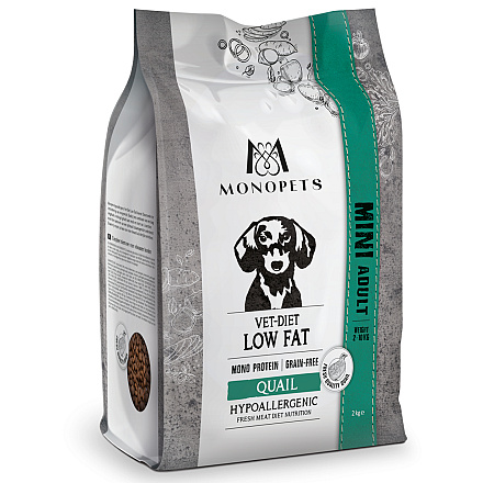 Monopets Hondenvoer Vet-Diet Mini Low Fat Quail 2 kg