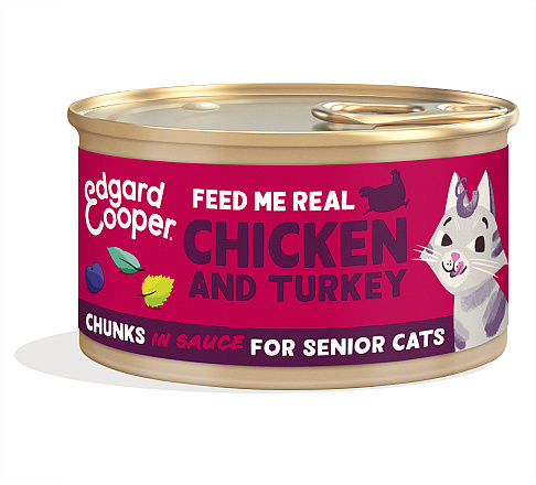 Edgard & Cooper kattenvoer Senior Kip & Kalkoen Chunks 85 gr